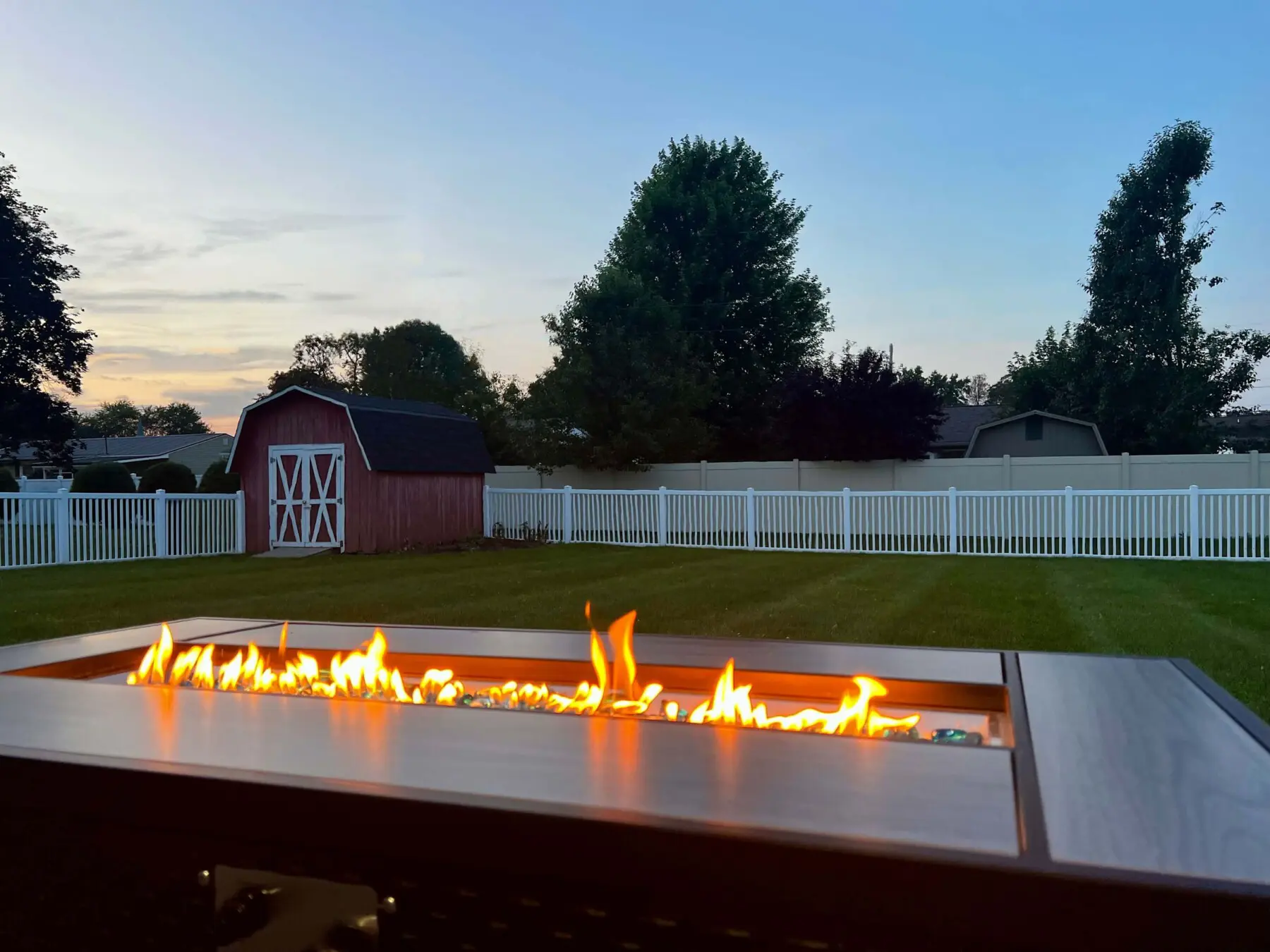 Exterior patio with fire pit at 30 something